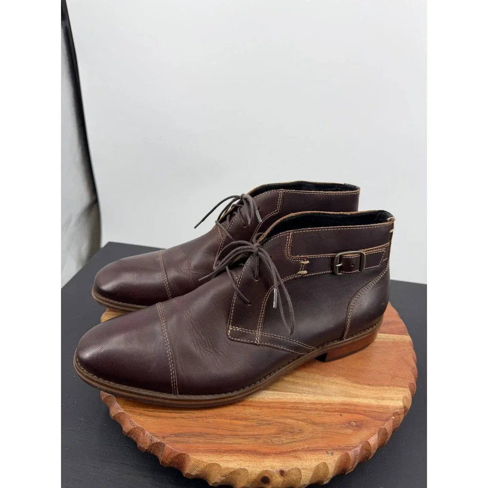Johnston & Murphy 59-2214 Chukka Boot Men 11M Brown Leather Cap Toe Buckle